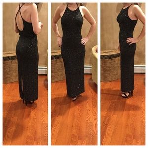 Black & Grey Sparkle Halter Style Long Dress